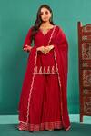 Almaari By Pooja Patel_Red Chanderi Embroidery, Sequins, Gota Patti Aari Pita Kurta Sharara Set _Online_at_Aza_Fashions