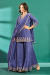 Buy_Almaari by Pooja Patel_Blue Kurta Soft Chanderi Embroidered Aari Notched Short Sharara Set _at_Aza_Fashions