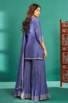 Shop_Almaari by Pooja Patel_Blue Kurta Soft Chanderi Embroidered Aari Notched Short Sharara Set _at_Aza_Fashions