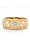 Shop_Aulerth X JJ Valaya_White Engineered Stones Embellished And Enamelled Amelia Geometric Cut Work Bangle _at_Aza_Fashions