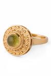 Shop_Aulerth X JJ Valaya_Green Crystals Azra Geometric Cut Work Ring _at_Aza_Fashions