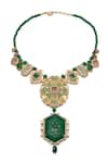Shop_Aulerth X JJ Valaya_Green Rumeli Embellished Necklace _at_Aza_Fashions