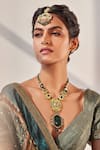 Aulerth X JJ Valaya_Green Rumeli Embellished Necklace _Online_at_Aza_Fashions