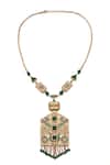 Shop_Aulerth X JJ Valaya_Green Rumeli Angular Necklace _at_Aza_Fashions