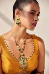 Aulerth X JJ Valaya_Green Rumeli Angular Necklace _Online_at_Aza_Fashions