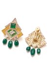 Shop_Aulerth X JJ Valaya_Green Crystals, Stones Rumeli Angular Earrings _Online_at_Aza_Fashions