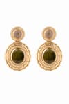 Shop_Aulerth X JJ Valaya_Green Beads Circular Pattern Stone Embellished Earrings _at_Aza_Fashions