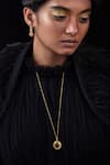 Aulerth X JJ Valaya_Pink Engineered Stones Embellished Drop Earrings _Online_at_Aza_Fashions