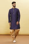 Buy_Arihant Rai Sinha_Blue Silk Metallic Floral Pattern Kurta And Dhoti Pant Set _Online_at_Aza_Fashions