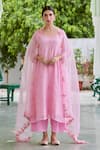 Charu Makkar_Pink Cotton Chanderi Embroidered Floral Straight Suit Palazzo Set _Online_at_Aza_Fashions