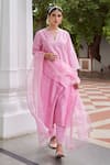 Buy_Charu Makkar_Pink Chanderi Silk Embroidered Floral Notched Suit Palazzo Set _at_Aza_Fashions