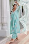 Shop_Charu Makkar_Blue Chanderi Silk Embroidered Floral V Neck Kurta Palazzo Set_Online_at_Aza_Fashions