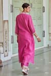 Shop_Charu Makkar_Fuchsia Cotton Chanderi Embroidered Floral V Neck Kurta And Palazzo Set _at_Aza_Fashions