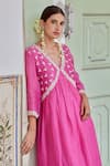 Buy_Charu Makkar_Fuchsia Cotton Chanderi Embroidered Floral V Neck Kurta And Palazzo Set _Online_at_Aza_Fashions