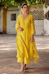 Buy_Charu Makkar_Yellow Chanderi Silk Embroidered Floral Straight Kurta Palazzo Set _Online_at_Aza_Fashions