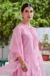 Shop_Charu Makkar_Pink Cotton Chanderi Embroidered Floral Notched Kurta And Palazzo Set _Online_at_Aza_Fashions