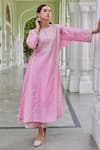 Buy_Charu Makkar_Pink Chanderi Silk Embroidered Floral Round Dori Kurta And Palazzo Set _at_Aza_Fashions