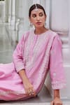 Charu Makkar_Pink Chanderi Silk Embroidered Floral Round Dori Kurta And Palazzo Set _at_Aza_Fashions