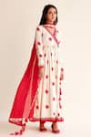 Buy_Roze_Red Anarkali And Churidar Pure Chanderi Printed Jashn Rosette Angarkha Set _at_Aza_Fashions