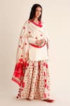 Roze_White Kurta And Gharara Pure Chanderi Printed Floral Shabnam Mirrorwork Set _at_Aza_Fashions