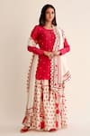 Buy_Roze_Red Chanderi, Organza Embroidery, Shabnam Floral Print Gharara Kurta Set _at_Aza_Fashions