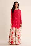 Roze_Red Chanderi, Organza Embroidery, Shabnam Floral Print Gharara Kurta Set _Online_at_Aza_Fashions