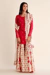 Buy_Roze_Red Chanderi, Organza Embroidery, Shabnam Floral Print Gharara Kurta Set 