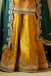 Angad Singh_Yellow Satin Silk Embroidered Appliques V Neck Sharara Set_at_Aza_Fashions