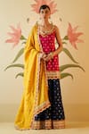 Angad Singh_Pink Silk Embroidered Zari Leaf Floral Kurta Sharara Set_Online_at_Aza_Fashions