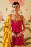 Shop_Angad Singh_Pink Silk Embroidered Zari Leaf Floral Kurta Sharara Set_Online_at_Aza_Fashions