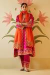Buy_Angad Singh_Pink Silk Embroidered Appliques V Neck Floral Choga Pant Set_at_Aza_Fashions