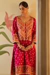 Buy_Angad Singh_Pink Silk Embroidered Appliques V Neck Floral Choga Pant Set_Online_at_Aza_Fashions