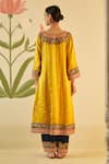 Shop_Angad Singh_Yellow Silk Embroidered Appliques V Neck Choga Pant Set_at_Aza_Fashions
