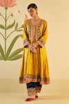 Buy_Angad Singh_Yellow Silk Embroidered Appliques V Neck Choga Pant Set_Online_at_Aza_Fashions