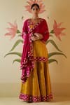 Buy_Angad Singh_Yellow Satin Silk Embroidered Floral V Neck Resham Kurta Sharara Set _at_Aza_Fashions