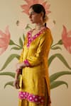 Shop_Angad Singh_Yellow Satin Silk Embroidered Floral V Neck Resham Kurta Sharara Set _Online_at_Aza_Fashions