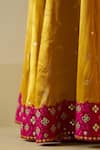 Angad Singh_Yellow Satin Silk Embroidered Floral V Neck Resham Kurta Sharara Set _at_Aza_Fashions