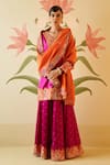 Buy_Angad Singh_Pink Satin Silk Embroidered Floral V Neck Applique Gota Patti Kurta Sharara Set_at_Aza_Fashions