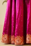 Angad Singh_Pink Satin Silk Embroidered Floral V Neck Applique Gota Patti Kurta Sharara Set_at_Aza_Fashions