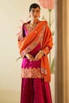 Buy_Angad Singh_Pink Satin Silk Embroidered Floral V Neck Applique Gota Patti Kurta Sharara Set