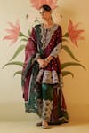 Buy_Angad Singh_Wine Silk Embroidered Floral Round Gota Patti Anarkali Set_at_Aza_Fashions