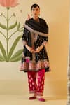 Buy_Angad Singh_Black Satin Silk Embroidered Floral Round Thread Anarkali Set_at_Aza_Fashions