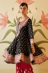 Buy_Angad Singh_Black Satin Silk Embroidered Floral Round Thread Anarkali Set