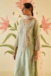 Shop_Angad Singh_Green Tissue Embroidery Floral V Neck Zardozi Kurta Pant Set _Online_at_Aza_Fashions