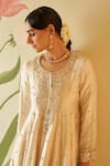 Angad Singh_Ivory Silk Embroidery Sequins Round Neck Pearl Short Anarkali Pant Set_at_Aza_Fashions