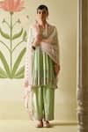 Buy_Angad Singh_Green Silk Embroidery Floral Tear Drop Neck Anarkali Pant Set_at_Aza_Fashions