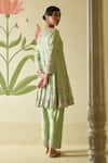 Shop_Angad Singh_Green Silk Embroidery Floral Tear Drop Neck Anarkali Pant Set_at_Aza_Fashions