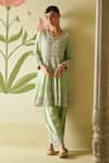 Angad Singh_Green Silk Embroidery Floral Tear Drop Neck Anarkali Pant Set_Online_at_Aza_Fashions