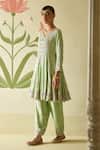 Buy_Angad Singh_Green Silk Embroidery Floral Tear Drop Neck Anarkali Pant Set_Online_at_Aza_Fashions