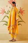 Angad Singh_Yellow Chanderi Embroidery Rose Gold Zari Round Neck Kurta Pant Set_Online_at_Aza_Fashions